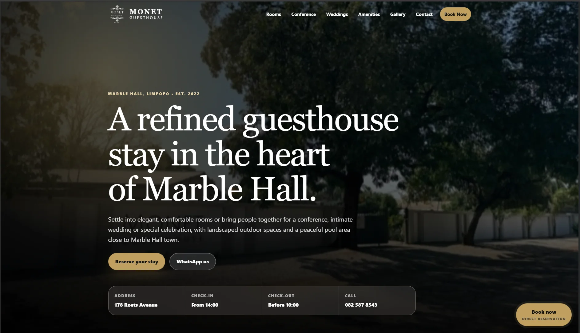 Screenshot of the Monet Guesthouse website homepage